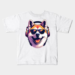 Akita Smiling DJ: Headphones, Sunglasses, and Joy Kids T-Shirt